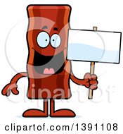 Cartoon Crispy Bacon Character Holding A Blank Sign