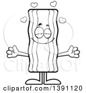 Poster, Art Print Of Cartoon Black And White Lineart Loving Crispy Bacon Character Wanting A Hug