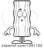 Clipart Of A Cartoon Black And White Lineart Surprised Crispy Bacon Character Royalty Free Vector Illustration
