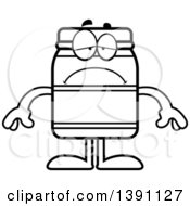 Clipart Of A Cartoon Black And White Lineart Depressed Jam Jelly Peanut Butter Or Honey Jar Mascot Character Royalty Free Vector Illustration by Cory Thoman