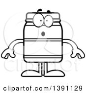 Clipart Of A Cartoon Black And White Lineart Surprised Jam Jelly Peanut Butter Or Honey Jar Mascot Character Royalty Free Vector Illustration by Cory Thoman