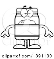 Clipart Of A Cartoon Black And White Lineart Sick Jam Jelly Peanut Butter Or Honey Jar Mascot Character Royalty Free Vector Illustration