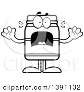 Cartoon Black And White Lineart Scared Jam Jelly Peanut Butter Or Honey Jar Mascot Character