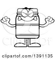 Clipart Of A Cartoon Black And White Lineart Mad Jam Jelly Peanut Butter Or Honey Jar Mascot Character Royalty Free Vector Illustration by Cory Thoman