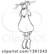 Poster, Art Print Of Cartoon Black And White Lineart Dog Hanging From A Branch