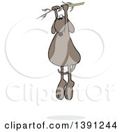 Clipart Of A Cartoon Brown Dog Hanging From A Branch Royalty Free Vector Illustration