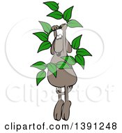 Poster, Art Print Of Cartoon Brown Dog Hanging From A Leafy Vine