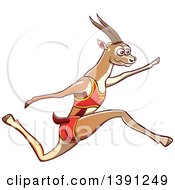 Poster, Art Print Of Sporty Gazelle Track Athlete Performing A Long Jump