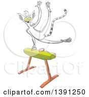 Poster, Art Print Of Sporty Athletic Gymnast Lemur On A Pommel Horse