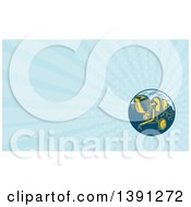 Clipart Of A Retro Woodcut Concrete Mixer And Blue Rays Background Or Business Card Design Royalty Free Illustration