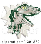 Poster, Art Print Of Retro Lizard Rator Or Tyrannosaurus Rex Breaking Through A Wall