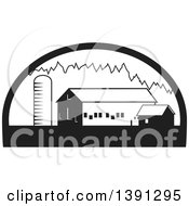 Poster, Art Print Of Black And White Silo Barn And Shed In A Half Circle