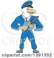 Poster, Art Print Of Cartoon Bald Eagle Police Officer Man Holding A Baton