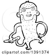 Poster, Art Print Of Cartoon Black And White Lineart Monkey