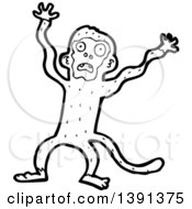 Poster, Art Print Of Cartoon Black And White Lineart Monkey