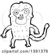 Clipart Of A Cartoon Black And White Lineart Monkey Royalty Free Vector Illustration