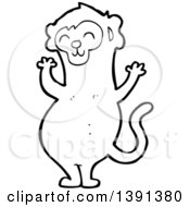 Clipart Of A Cartoon Black And White Lineart Monkey Royalty Free Vector Illustration