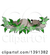 Cartoon Brown Dog Relaxing In A Leafy Vine Hammock
