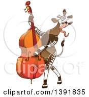 Poster, Art Print Of Cartoon Okapi Musician Playing A Double Bass