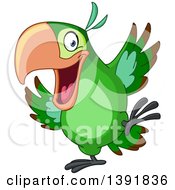 Poster, Art Print Of Cartoon Happy Green Parrot Dancing