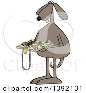 Toon Clipart Of A Brown Dog Holding A Tsa Tray Of Accessories Royalty Free Vector Illustration by djart