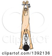 Nude White Man Hanging With A Ball And Chain Tied To His Balls