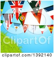 Poster, Art Print Of World Flag Bunting Banners Against A Sunny Sky And Hill
