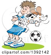 Poster, Art Print Of Cartoon Soccer Player Goalie Boy Catching A Dog