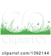 Poster, Art Print Of Border Of Silhouetted Green Weeds And Butterflies