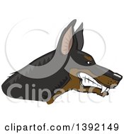 Poster, Art Print Of Woodcut Tough Snarling Doberman Pinscher Dog Head In Profile