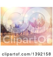 Clipart Of A Background Of 3d Palm Trees With Flares At Sunset Royalty Free Illustration