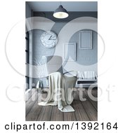 3d Blanket Draped Over A White Leather Chair In A Room Interior