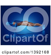 Clipart Of A 3d Anatomical Man Doing Pushups With Visible Muscles On Blue Royalty Free Illustration