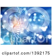 Clipart Of A Blue Background Of 3d DNA Strands And Glowing Lights Royalty Free Illustration