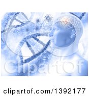 Clipart Of A Male Human Head With Glowing Brain Viruses And Dna Strands Royalty Free Illustration by KJ Pargeter