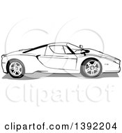 Clipart Of A Black And White Sports Car From The Side Royalty Free Vector Illustration by dero