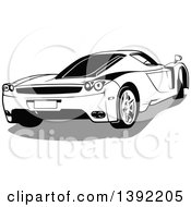 Clipart Of A Black And White Sports Car From The Back Royalty Free Vector Illustration by dero
