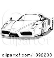 Clipart Of A Black And White Sports Car From The Front Royalty Free Vector Illustration by dero