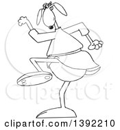 Clipart Of A Cartoon Black And White Lineart Martial Arts Dog Doing A Karate Kick Royalty Free Vector Illustration