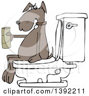 Poster, Art Print Of Cartoon Brown Dog Out Of Tp Sitting On A Toilet