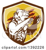 Retro California Grizzly Bear Attacking In A Brown White And Yellow Shield