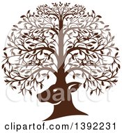 Clipart Of A Retro Brown Deer Head With His Antlers Forming A Tree Royalty Free Vector Illustration