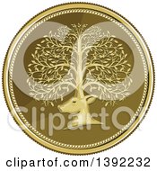 Poster, Art Print Of Retro Coin Of A Deer Head With His Antlers Forming A Tree
