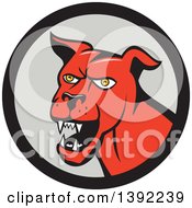Poster, Art Print Of Cartoon Angry Red Guard Dog In A Black And Gray Circle