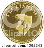 Clipart Of A Retro Coin Of A Fly Fisherman And Trout Royalty Free Vector Illustration