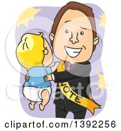 Poster, Art Print Of Happy White Male Politician Holding A Baby