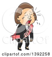 Cartoon Brunette White Female Political Candidate Crying After Losing