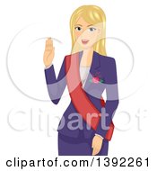 Clipart Of A Blond White Female Politician Taking An Oath Royalty Free Vector Illustration by BNP Design Studio