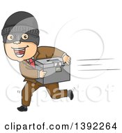 Cartoon White Man Running Away With A Ballot Box