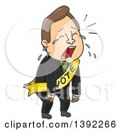 Poster, Art Print Of Cartoon Brunette White Male Politician Crying After A Loss